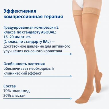 BAUERFEIND 12147-001 Компрессионные чулки BAUERFEIND VenoTrain discretion 2 класс компрессии, бежевые